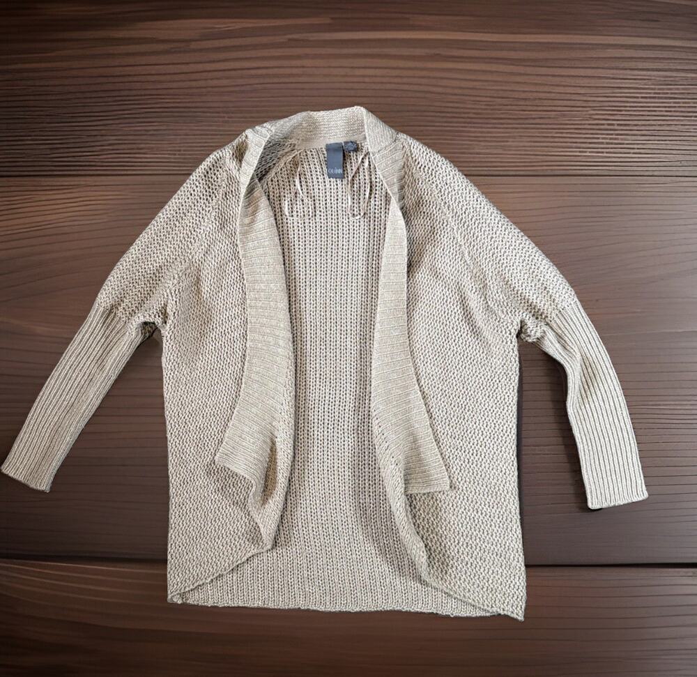 Quinn Anthropologie Women's Tan Asymmetrical Chunky Open Cardigan Sweater Small